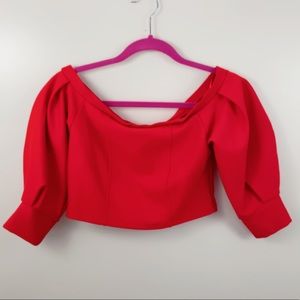 NWT Zara Trafaluc Off Shoulder Puffed Sleeve Top